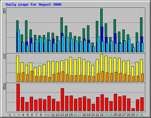 Daily usage for August 2008