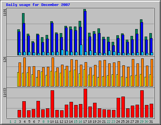 Daily usage for December 2007