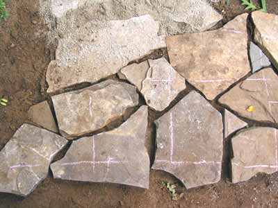 Flagstones layed out, ready for the limestone screenings.